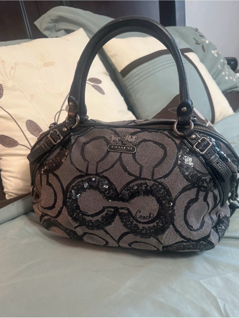 Coach Black Fabric Madison Sequin 
Sophia Satchel 15945
